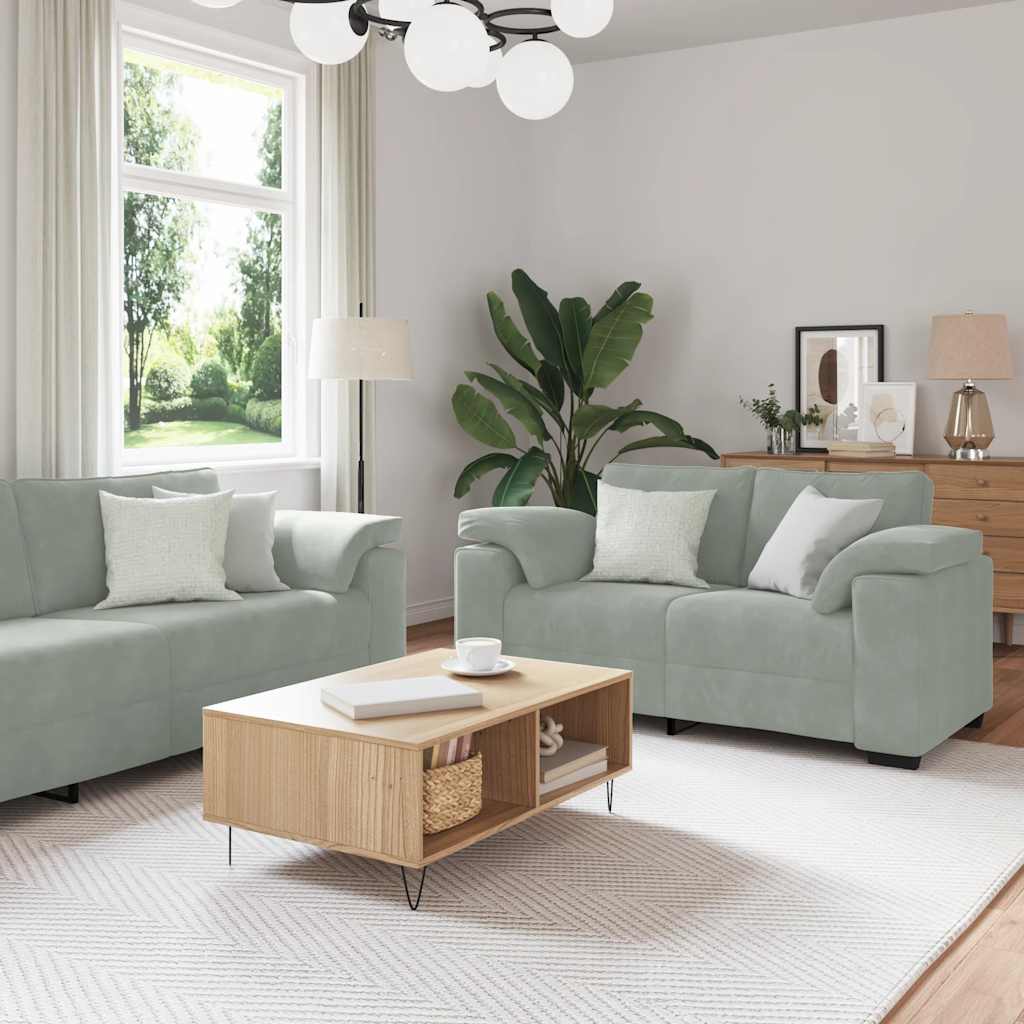 2 Piece Sofa Set with Cushions Light Grey Velvet