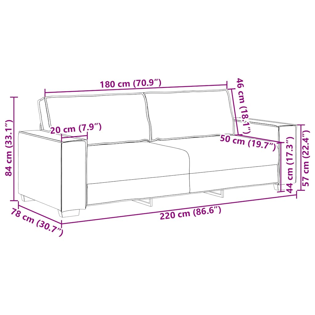 3-Seater Sofa Black 220x78x84 cm Fabric