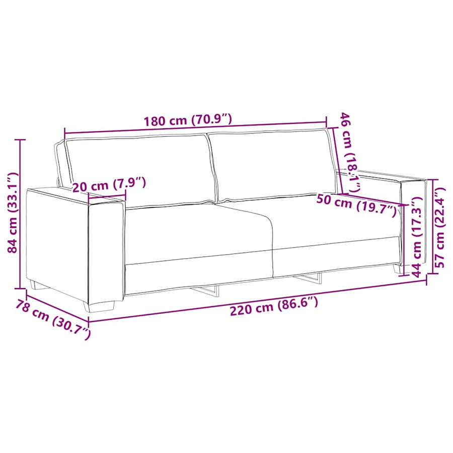 3-Seater Sofa Dark Grey 220x78x84 cm Velvet