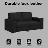 Loveseat Sofa Black 160 cm Faux Leather - Close-Up Angle