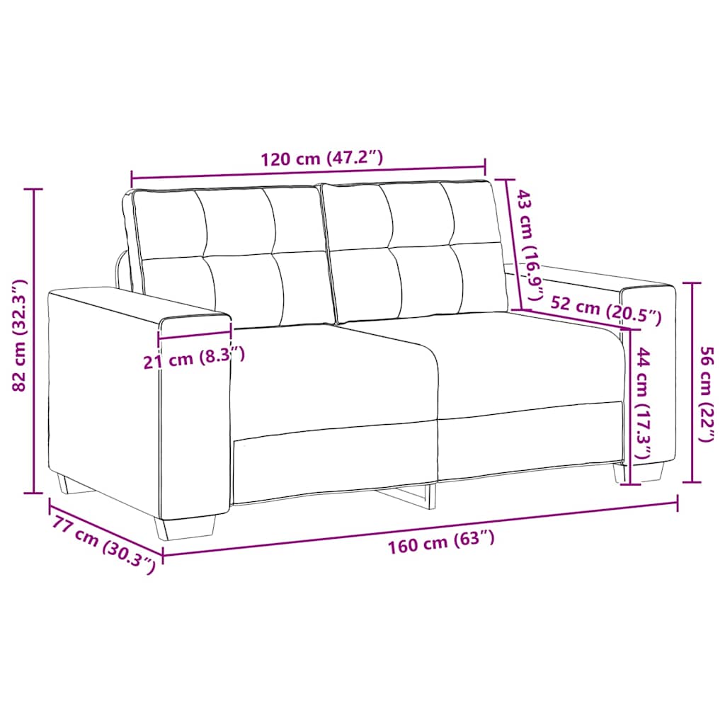 Loveseat Sofa Dark Grey 160x77x82 cm Fabric