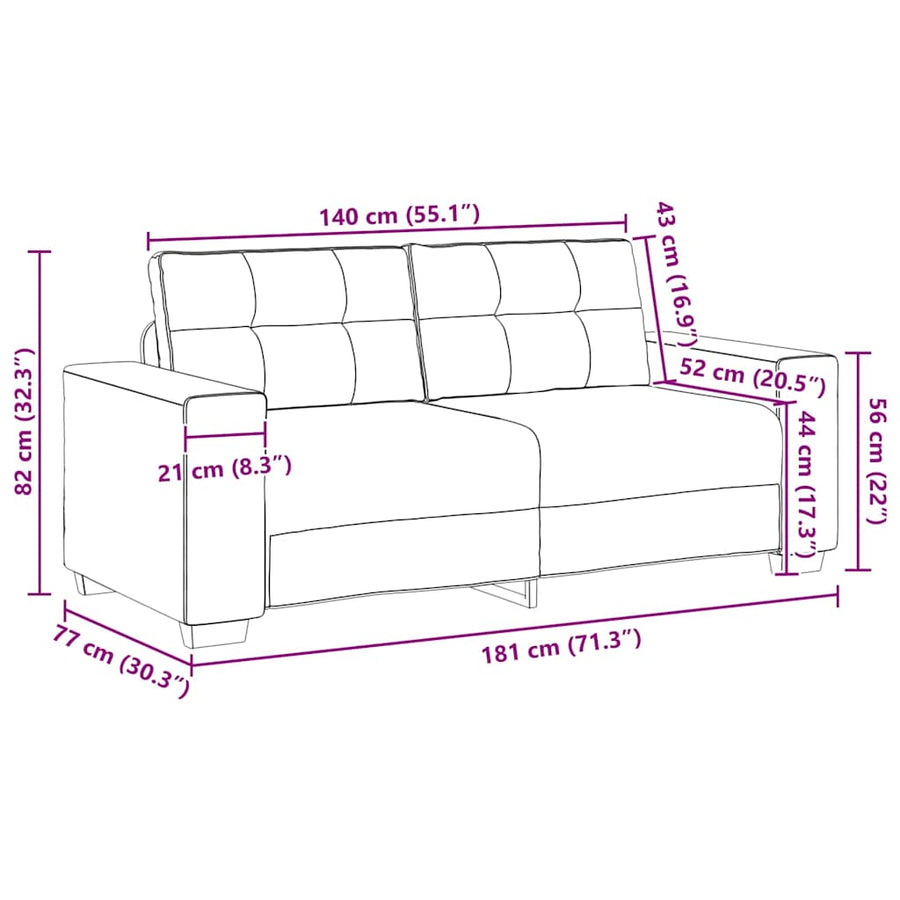Loveseat Sofa Black 180x77x82 cm Fabric