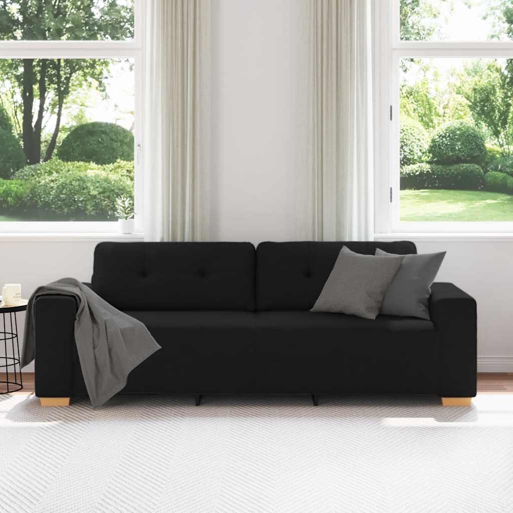 3-Seater Sofa Black 220x78x80 cm Fabric