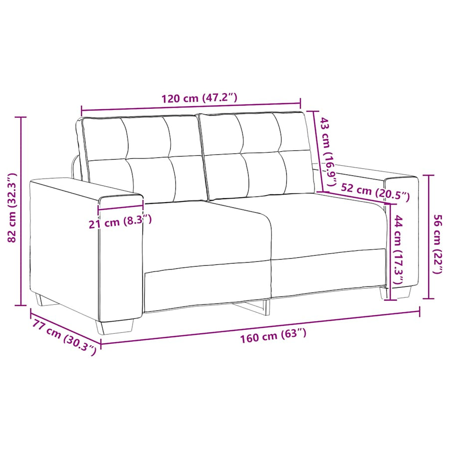 Loveseat Sofa Black 160x77x82 cm Velvet
