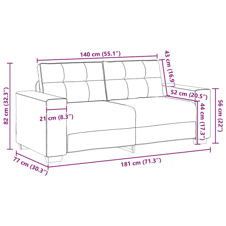 Loveseat Sofa Black 180x77x82 cm Velvet