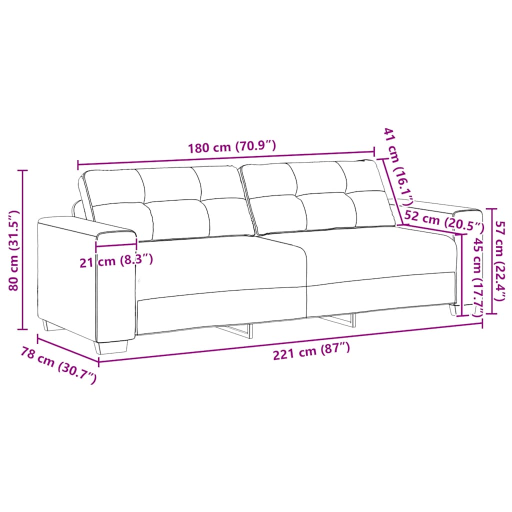 3-Seater Sofa Light Grey 220x78x80 cm Velvet