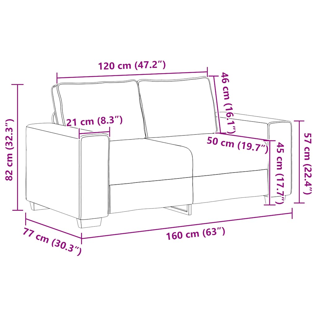 2-Seater Sofa Dark Grey 120 cm Fabric