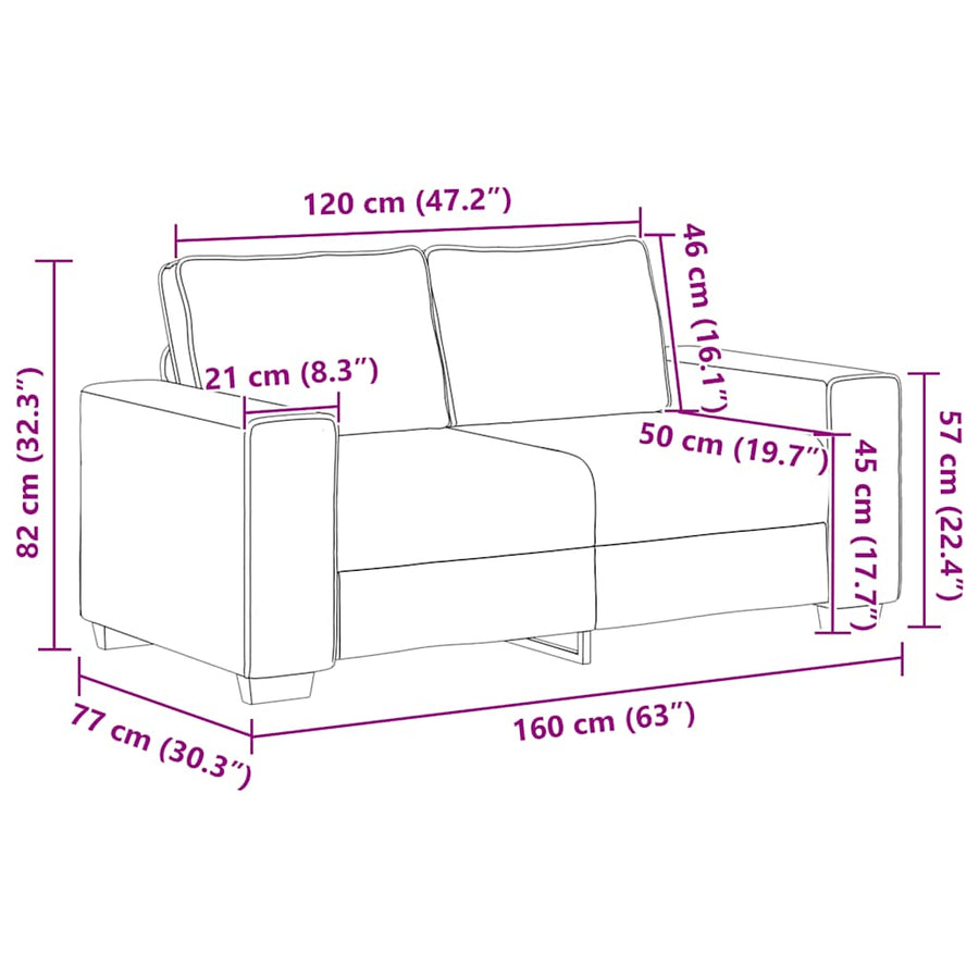 2-Seater Sofa Dark Grey 160x77x82 cm Fabric
