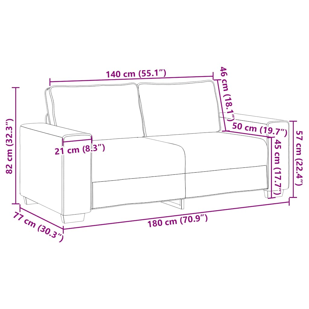 2-Seater Sofa Dark Grey 140 cm Fabric