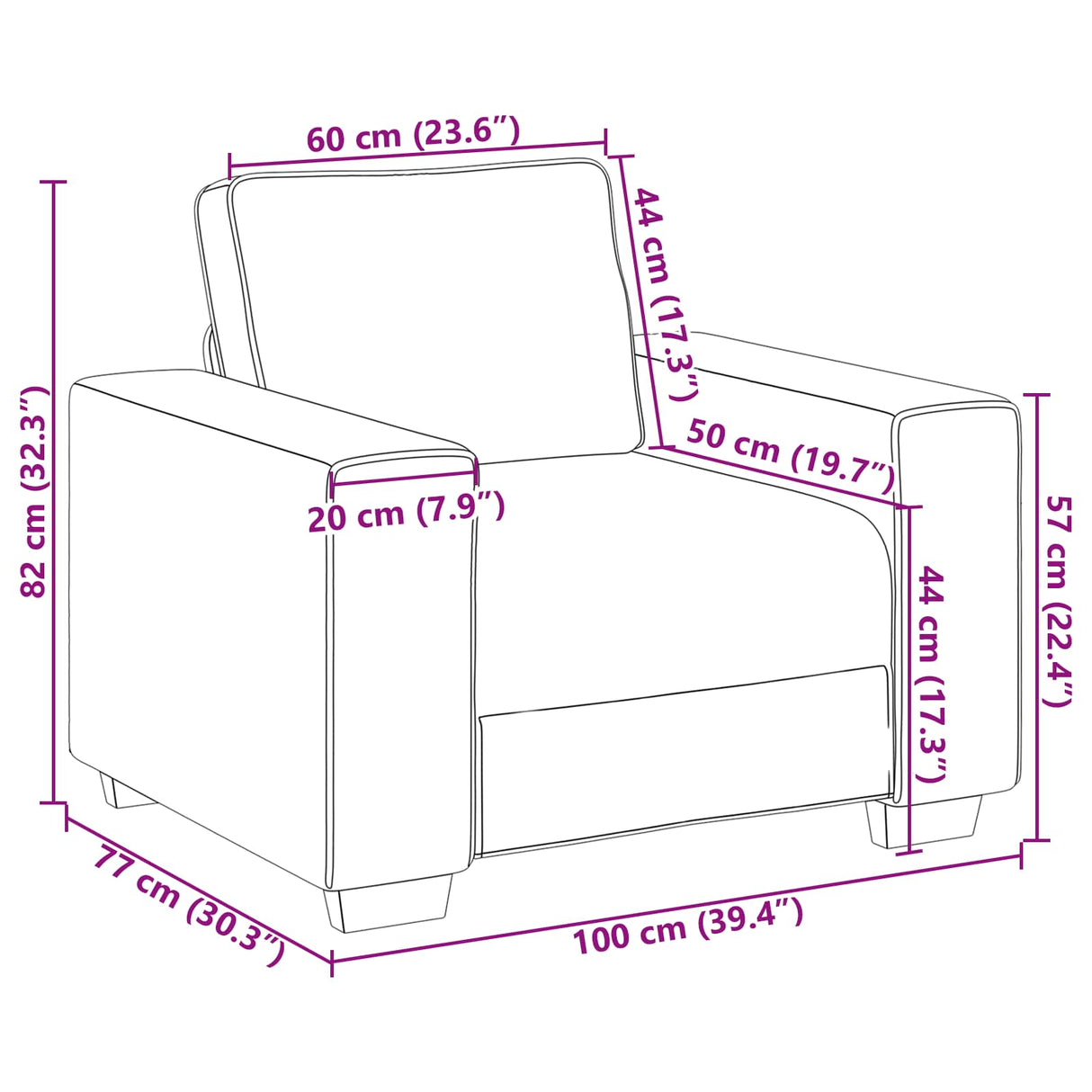 Sofa Chair Dark Grey 100 cm Fabric