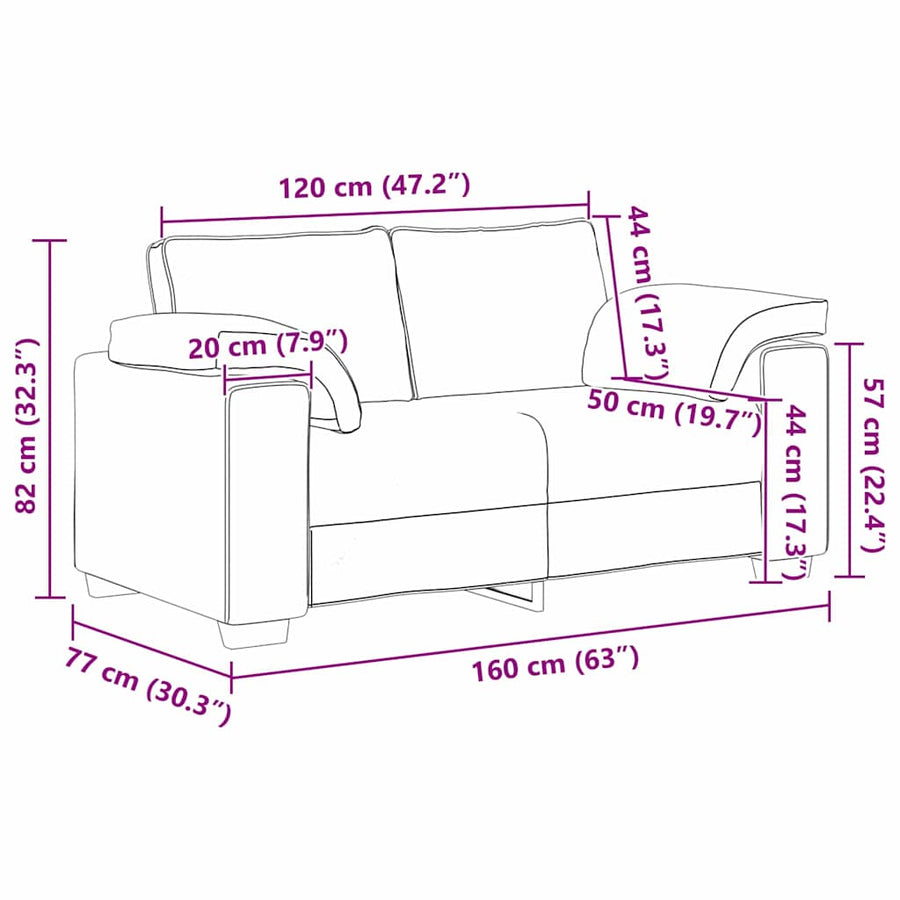 Loveseat Sofa Black 160 cm Fabric