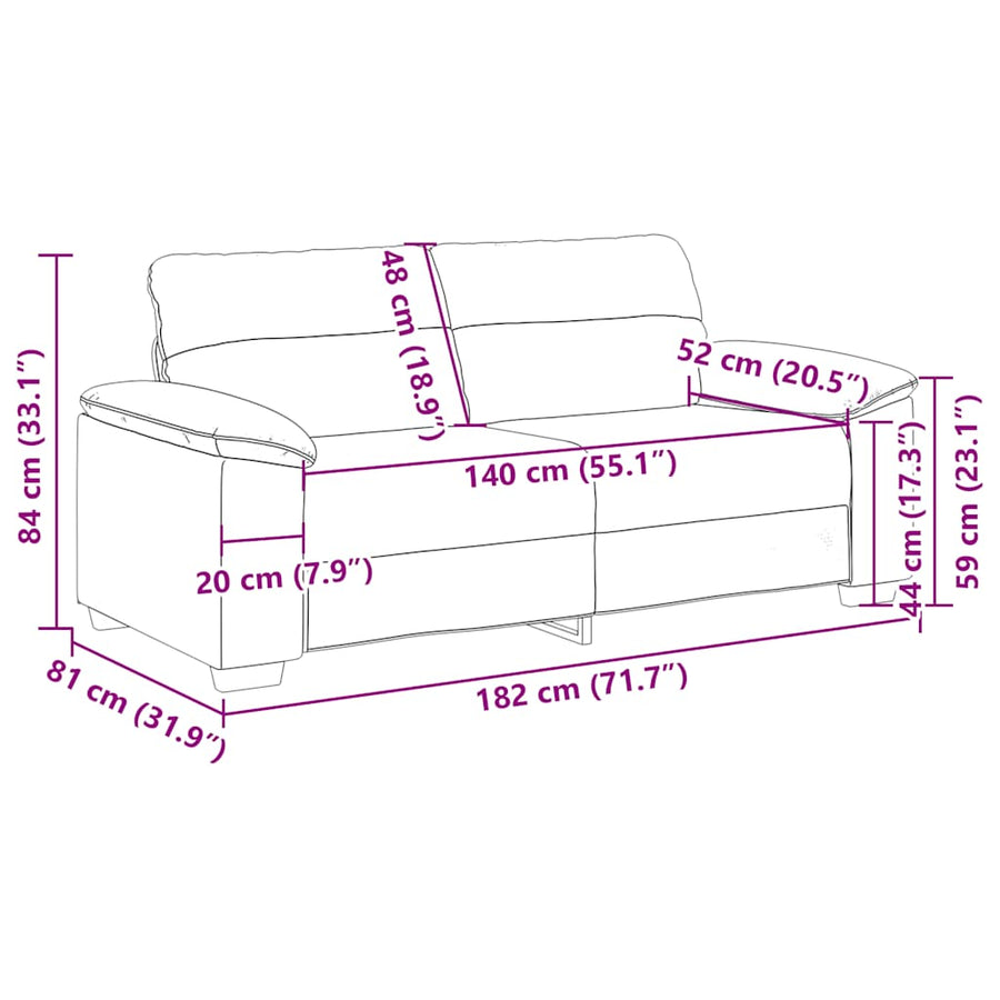 2-Seater Sofa Black 180x81x84 cm Fabric