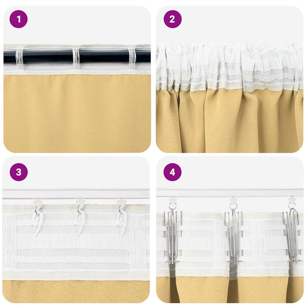 Blackout Curtains with Rings Beige Polyester