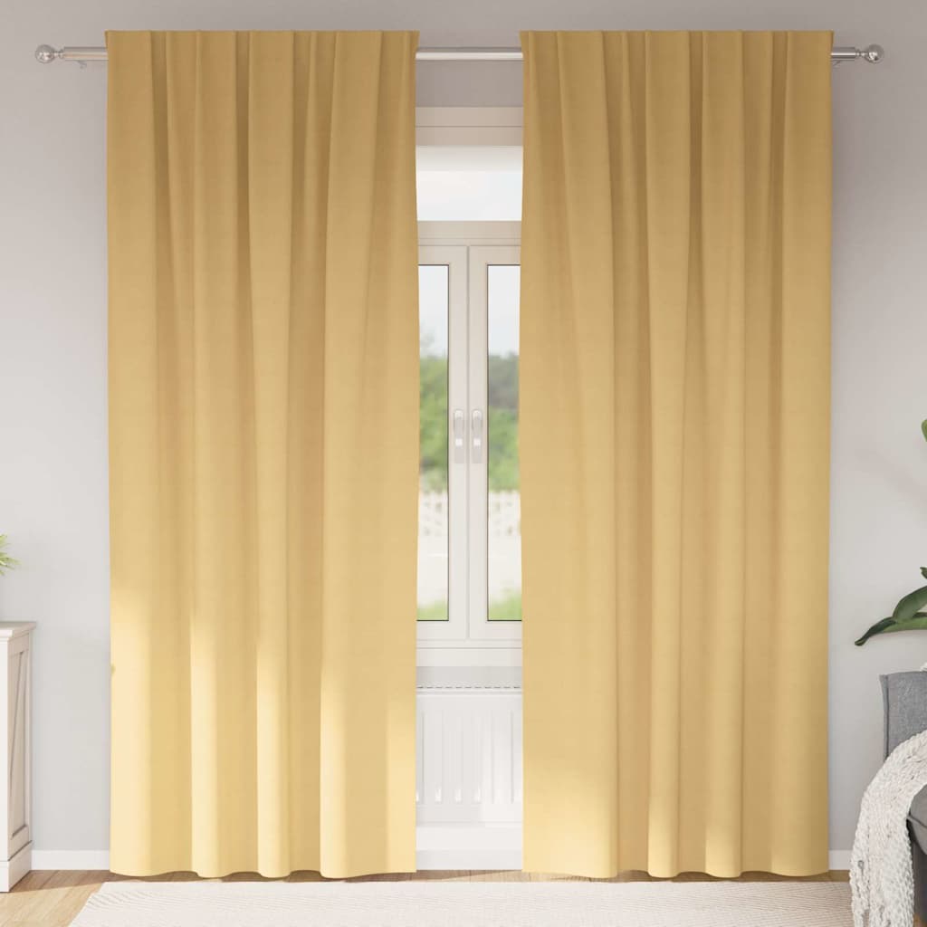Blackout Curtains with Rings Beige Polyester