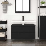 Bathroom Basin Cabinet with Drawers Black Oak 90x34.5x60 cm - Side View