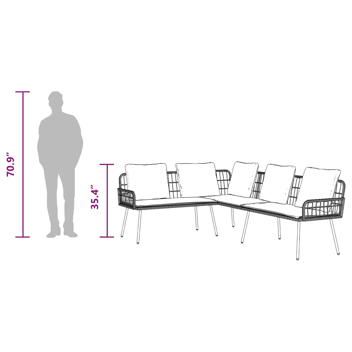 Sofa with Cushion Nature 173 x 231 x 90cm Steel