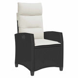 Reclining Garden Chair with Side Table Black Poly Rattan - Front View