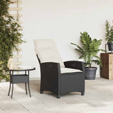 Reclining Garden Chair with Side Table Black Poly Rattan - Side View