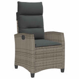 Reclining Garden Chair with Side Table Grey Poly Rattan - Front View