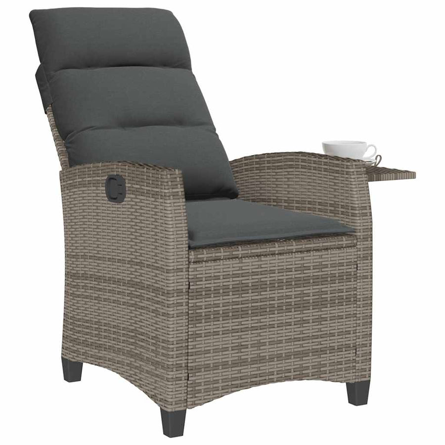 Reclining Garden Chair with Side Table Grey Poly Rattan