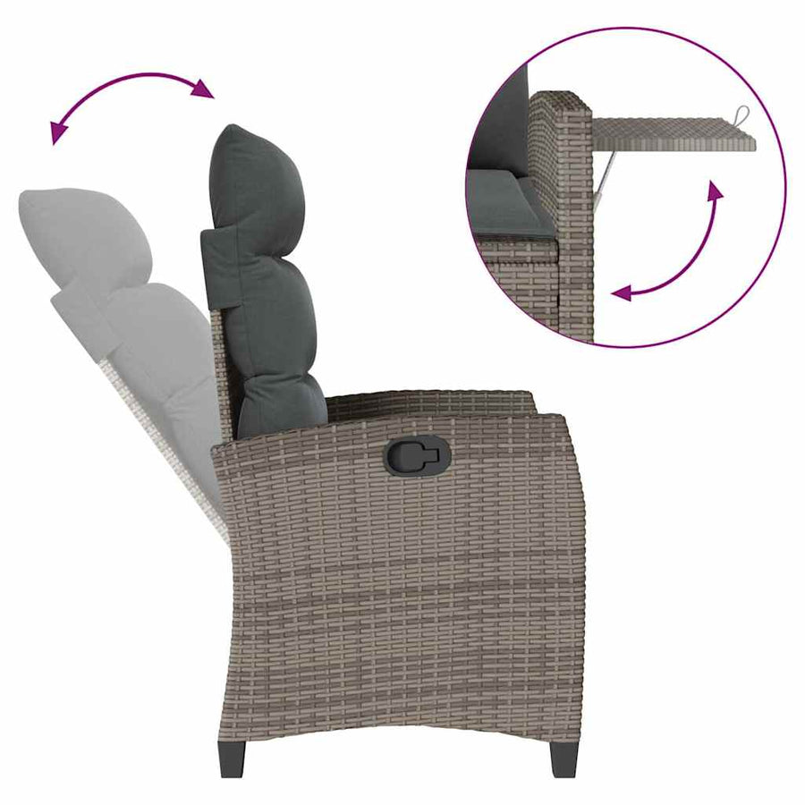 Reclining Garden Chair with Side Table Grey Poly Rattan