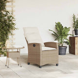 Reclining Garden Chair with Side Table Beige Poly Rattan - Side View