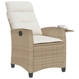 Reclining Garden Chair with Side Table Beige Poly Rattan - Top-Down View