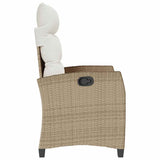 Reclining Garden Chair with Side Table Beige Poly Rattan - Rear View