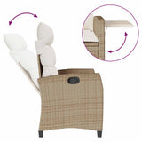 Reclining Garden Chair with Side Table Beige Poly Rattan - Low Angle