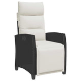 Reclining Garden Chair with Side Table Black Poly Rattan - Front View
