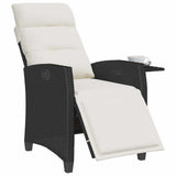 Reclining Garden Chair with Side Table Black Poly Rattan - Top-Down View