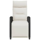 Reclining Garden Chair with Side Table Black Poly Rattan - 45-Degree Angle