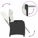 Reclining Garden Chair with Side Table Black Poly Rattan