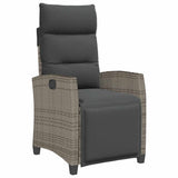 Reclining Garden Chair with Side Table Grey Poly Rattan - Front View
