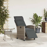 Reclining Garden Chair with Side Table Grey Poly Rattan - Side View