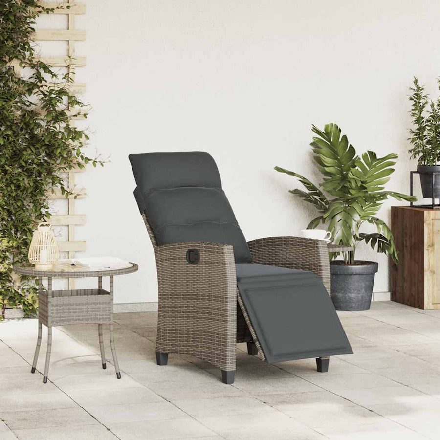 Reclining Garden Chair with Side Table Grey Poly Rattan
