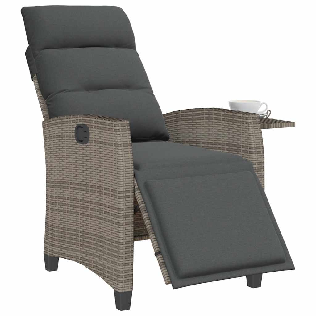 Reclining Garden Chair with Side Table Grey Poly Rattan