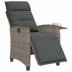 Reclining Garden Chair with Side Table Grey Poly Rattan