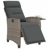 Reclining Garden Chair with Side Table Grey Poly Rattan - Top-Down View