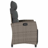 Reclining Garden Chair with Side Table Grey Poly Rattan - Rear View