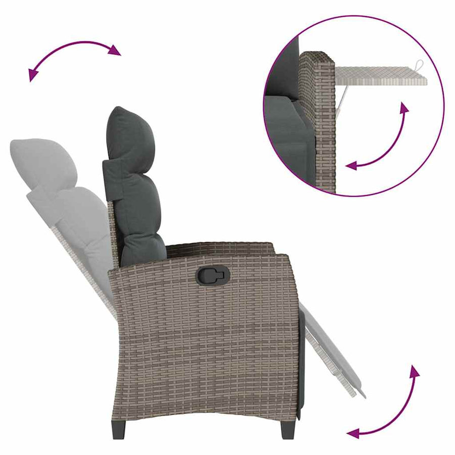 Reclining Garden Chair with Side Table Grey Poly Rattan