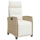 Reclining Garden Chair with Side Table Beige Poly Rattan - Front View