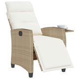 Reclining Garden Chair with Side Table Beige Poly Rattan - Top-Down View