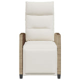 Reclining Garden Chair with Side Table Beige Poly Rattan - 45-Degree Angle