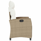 Reclining Garden Chair with Side Table Beige Poly Rattan - Rear View