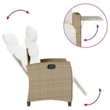 Reclining Garden Chair with Side Table Beige Poly Rattan - Low Angle