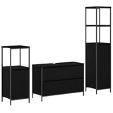 Bathroom Furniture Set 3 pcs Black Oak Engineered Wood - Front View