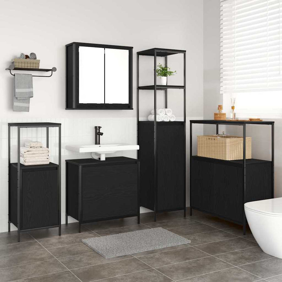 Bathroom Furniture Set 5 pcs Black Engineered wood