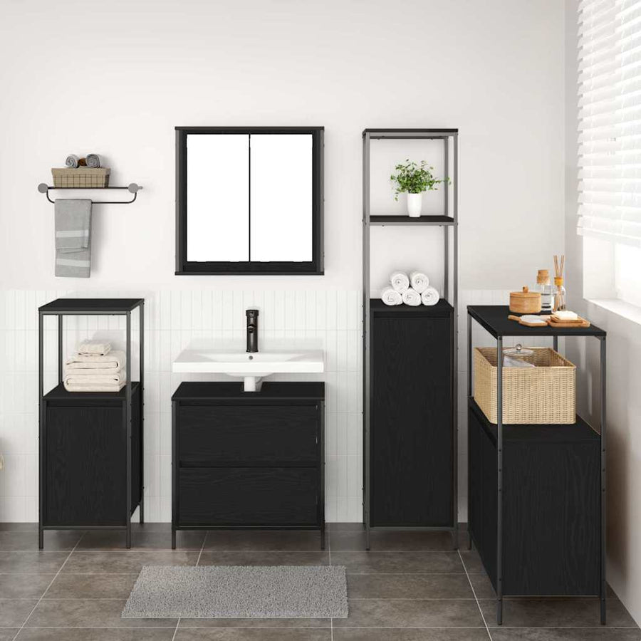 Bathroom Furniture Set 5 pcs Black Engineered wood