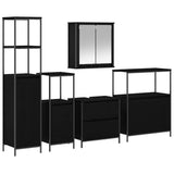 Bathroom Furniture Set with Shelf 5 pcs Black Engineered wood - Front View